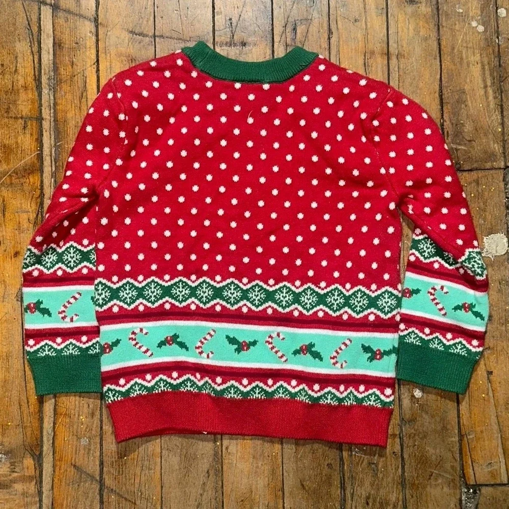 Disney Minnie Mouse Christmas Sweater Girls Size 3 Red Knit Ribbed Hem Crew Neck